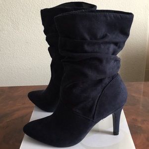 Style & Co Navy Ruched Mid Calf Faux Suede Boots